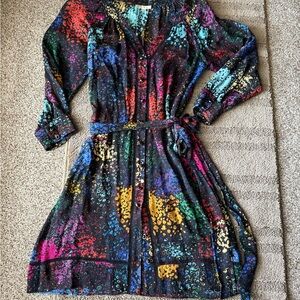 Shashonna Black Multicolor Button-Front Belted Dress